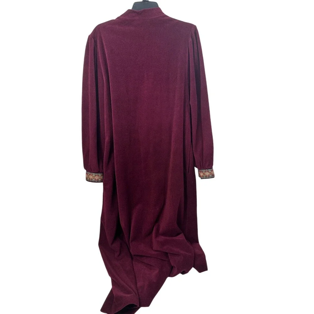 VTG XL VANITY FAIR FLEECE  ROBE HOUSECOAT Burgandy Metallic Accents 1/2 Zippered